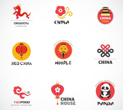 Chinese restaurant and coffee shops icons, menu