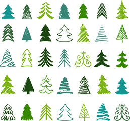 Hand drawn Christmas tree icons and elements