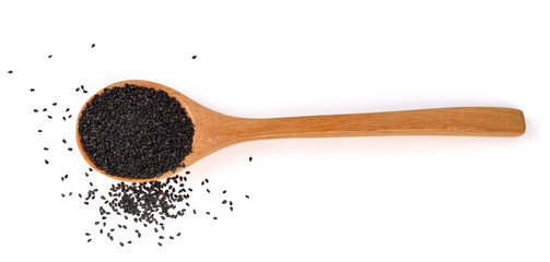sesame in the spoon on white background