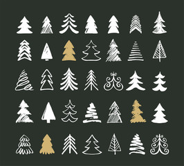 Obraz premium Hand drawn Christmas tree icons and elements