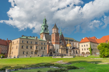 Fototapeta na wymiar View from the Wawel Castle to Kazimierz and Stradom districts on sunny afternoon, Krakow, Poland.