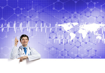 Doctor with banner
