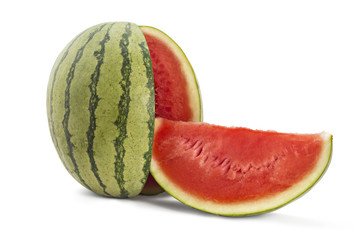 Sliced sweet ripe watermelons isolated on white background