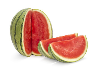 Sliced sweet ripe watermelons, two pieces, isolated on white background