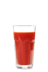 Fresh tomato juice in glass isolated on white