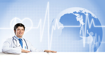Doctor with banner