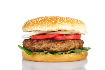 Big hamburger on white background
