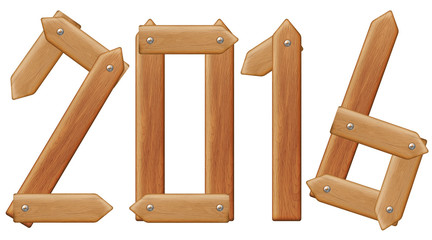 2016 inscription from wooden boards, isolated on white
