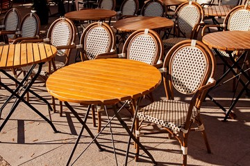 Street city cafe restaurant with table and chair