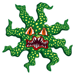 Scary evil fish cartoon halloween monster