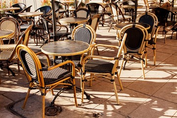 Street city cafe restaurant with table and chair