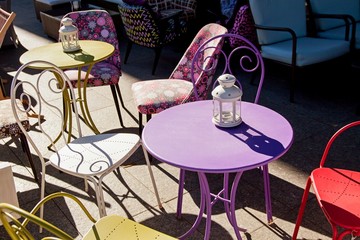 Fototapeta na wymiar Street city cafe restaurant with table and chair