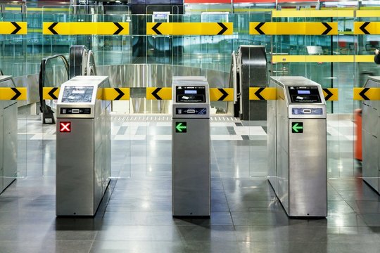 Underground metro station with modern gate