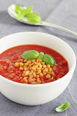 Tomato and lentil cream soup.Selective focus 