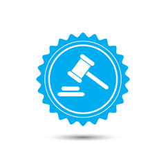 Vintage emblem medal. Hammer judge icon. gavel law legal hammer