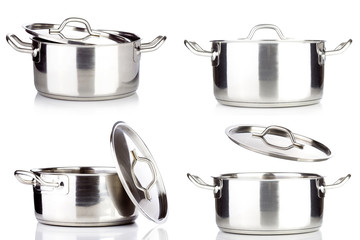 set of professional metal pot cooker for boiling isolated