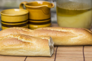 French loaves, honey and milk