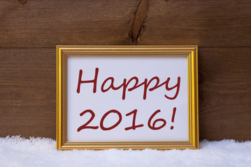 Golden Frame With Red Text Happy 2016 On Snow