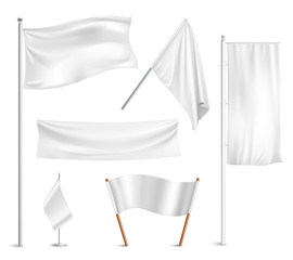 White flags pictograms collection - obrazy, fototapety, plakaty