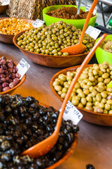 Assortment of olives on market in Provence
