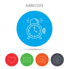 Alarm clock icon. Mechanical retro time sign.