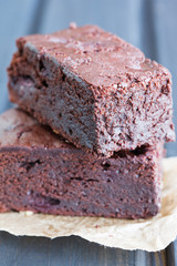 Chocolate brownie with raspberries.selective focus