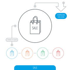 Sale shopping bag icon. Discount handbag sign.