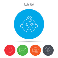Baby boy face icon. Child with smile sign.