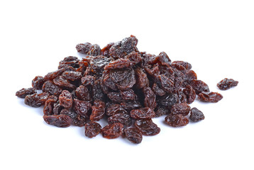 Dried raisins on a white background