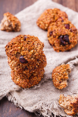 Oatmeal liver with hazelnuts and dried cranberries.selective focus