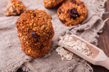 Oatmeal liver with hazelnuts and dried cranberries.selective focus