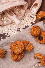 Oatmeal liver with hazelnuts and dried cranberries.selective focus