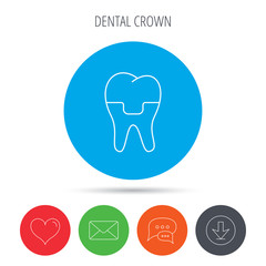 Dental crown icon. Tooth prosthesis sign.