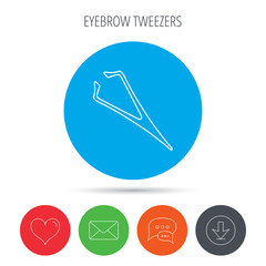 Eyebrow tweezers icon. Cosmetic equipment sign.
