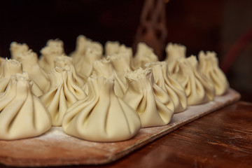 Georgian dumplings - Khinkali with minced meat and herbs