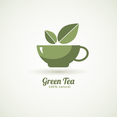 Green tea cup leaf design icon 