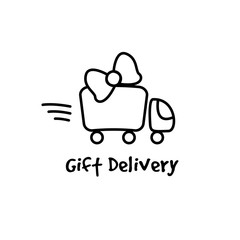 Vector line style gifts express delivery logotype. Truck logo.
