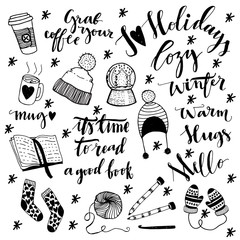 Hand drawn doodle sketch winter fashion vintage illustration.
