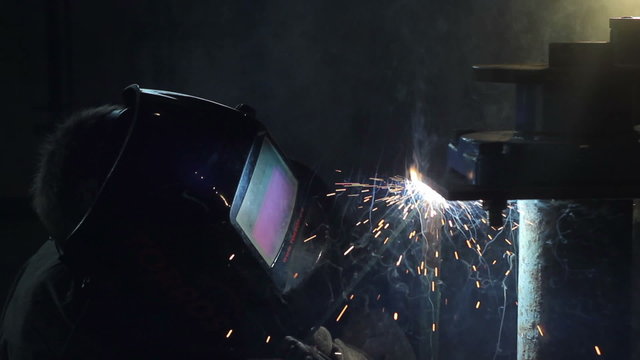 Work welding, close-ups, spark fire