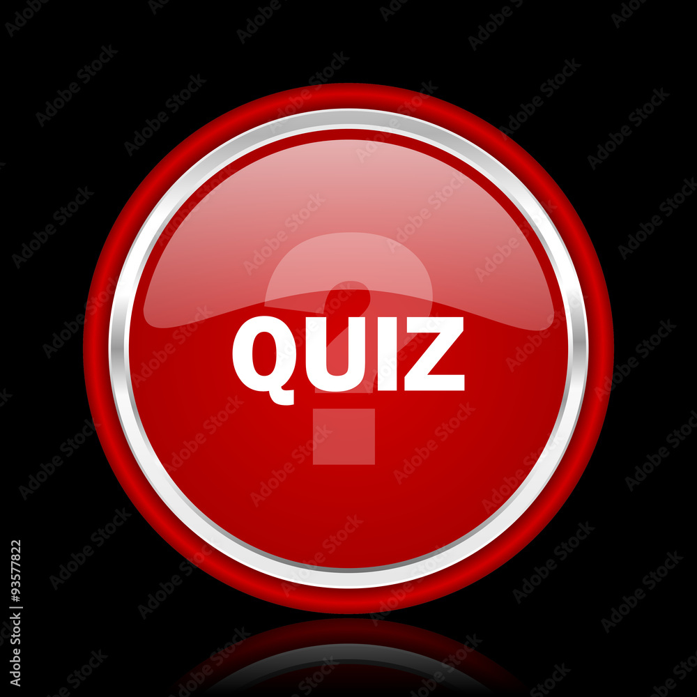 Poster quiz red glossy cirle web icon on black bacground