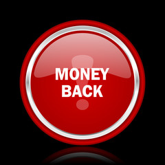 money back red glossy cirle web icon on black bacground