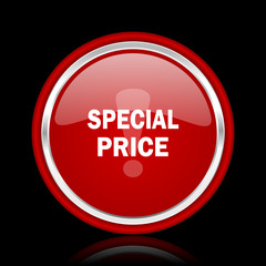Fototapeta na wymiar special price red glossy cirle web icon on black bacground