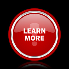 learn more red glossy cirle web icon on black bacground