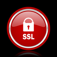 ssl red glossy cirle web icon on black bacground