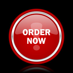 order now red glossy cirle web icon on black bacground
