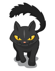 Happy Halloween sign with Black Cat and Pumpkin, Vector Illustration