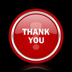 thank you red glossy cirle web icon on black bacground