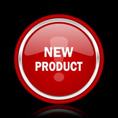 new product red glossy cirle web icon on black bacground
