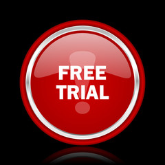 free trial red glossy cirle web icon on black bacground