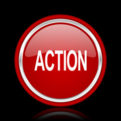 action red glossy cirle web icon on black bacground